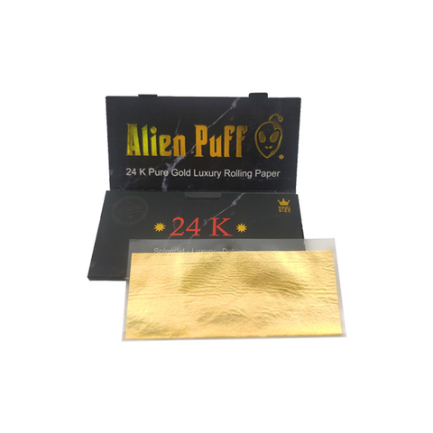 12 Alien Puff Black & Gold King Size 24K Gold Rolling Papers