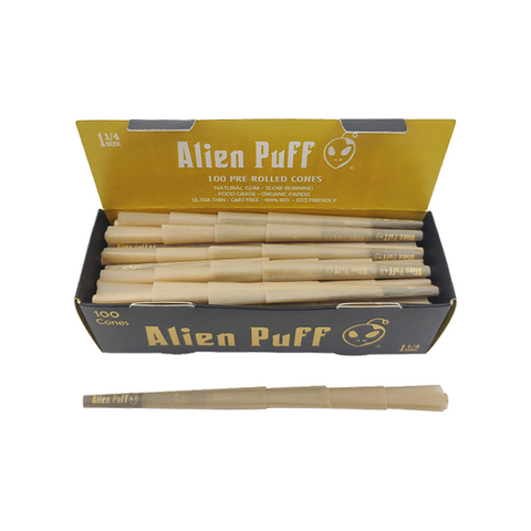 100 Alien Puff Black & Gold 1 1/4 Size Pre-Rolled Cones