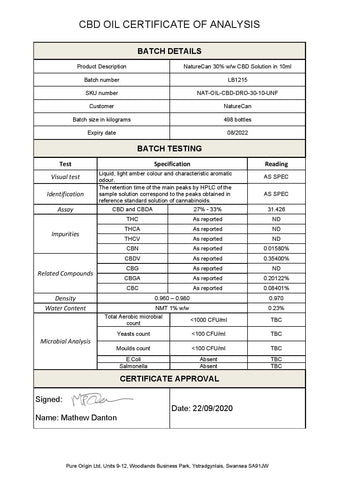 Naturecan 30% 3000mg CBD Broad Spectrum MCT Oil 10ml